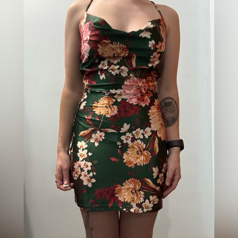 Silk Floral Green Dress